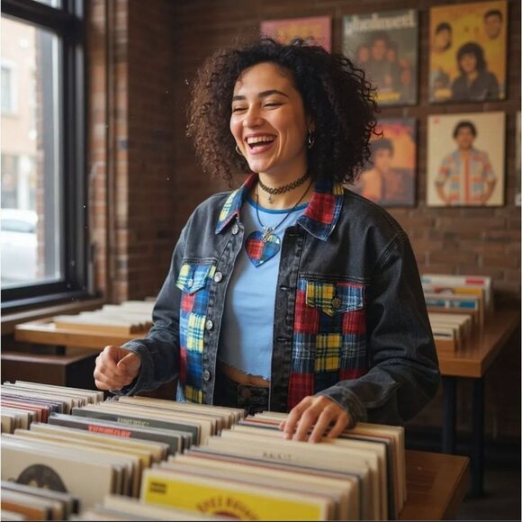 Delia*s “In This Moment” Denim Jacket & Skirt Set w/ Plaid Patchwork – Rebellion - Picture 5 of 12